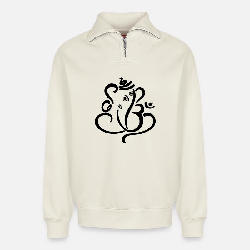 Ganesha - Relaxed Unisex Organic Half Zip Sweatshirt – von SPREAD - Naturweiß