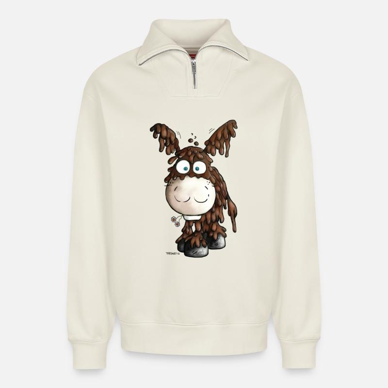 Drolliger Poitou Esel - Eselchen - Relaxed Unisex Organic Half Zip Sweatshirt – von SPREAD - Naturweiß