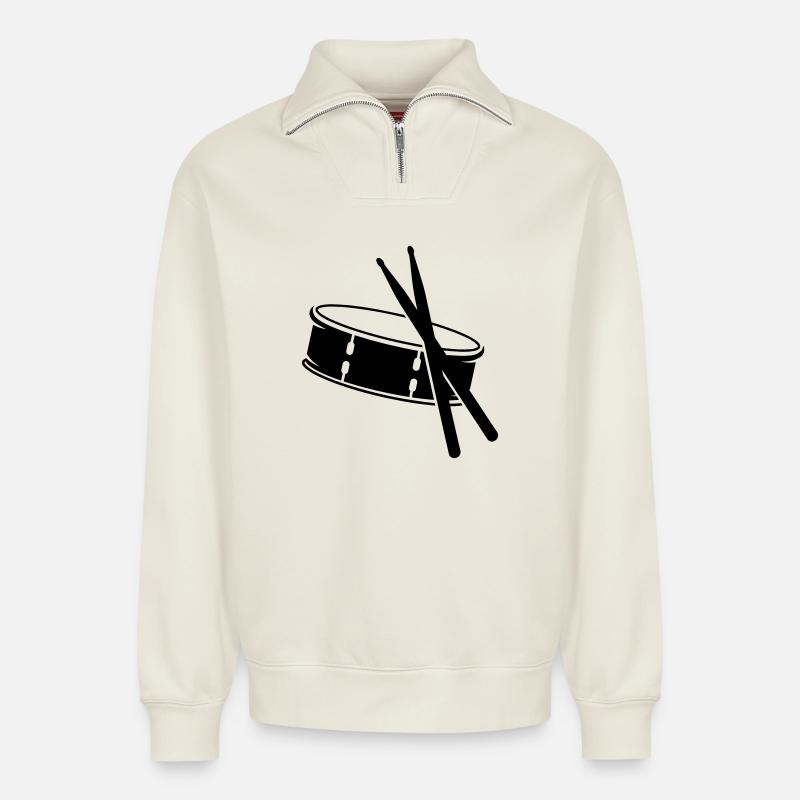 A drum and sticks - Relaxed Unisex Organic Half Zip Sweatshirt – by SPREAD - off white