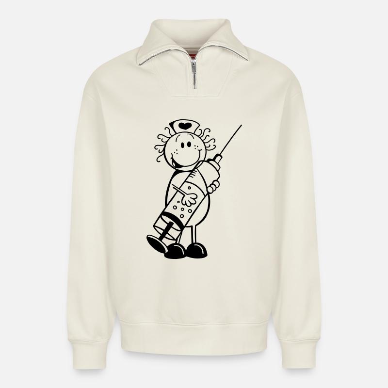 Krankenschwester Strichmännchen - Geschenk - Relaxed Unisex Organic Half Zip Sweatshirt – von SPREAD - Naturweiß