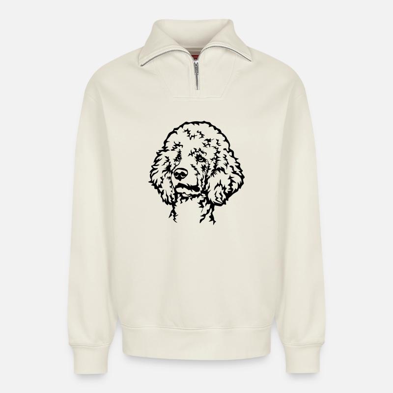 Poodle Head - Relaxed Unisex Organic Half Zip Sweatshirt – by SPREAD - off white
