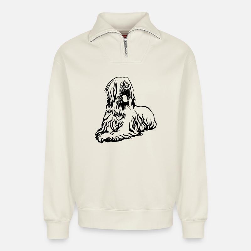 Briard - Sweat unisexe décontracté en coton biologique à demi-zip – de SPREAD - blanc cassé
