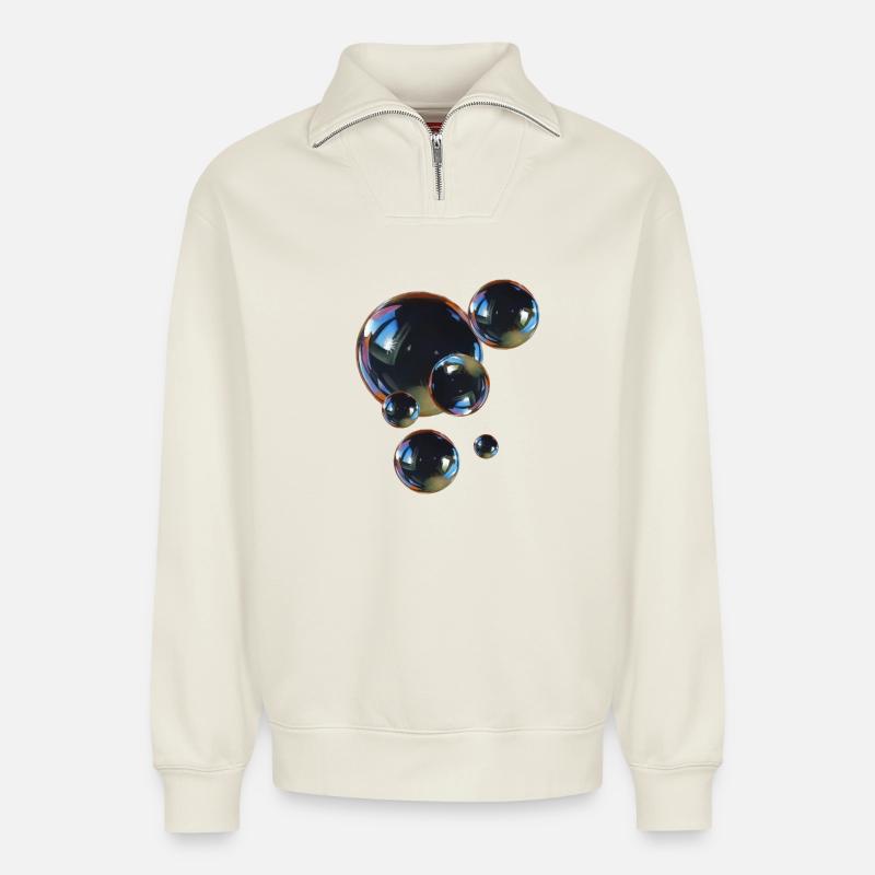 Reflektierende Blasenkunst - Relaxed Unisex Organic Half Zip Sweatshirt – von SPREAD - Naturweiß