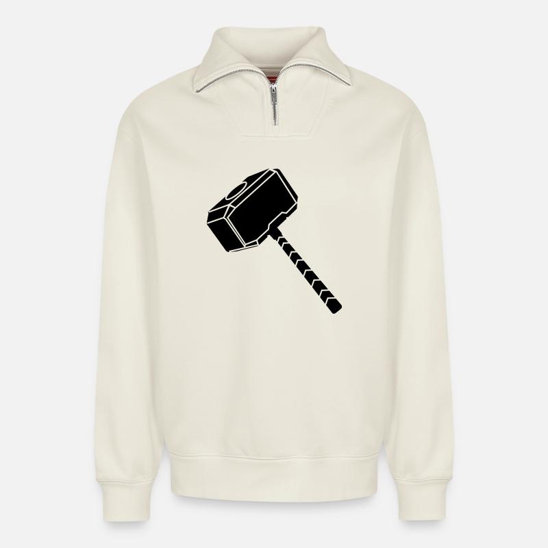 Thor-Hammer - Relaxed Unisex Organic Half Zip Sweatshirt – von SPREAD - Naturweiß