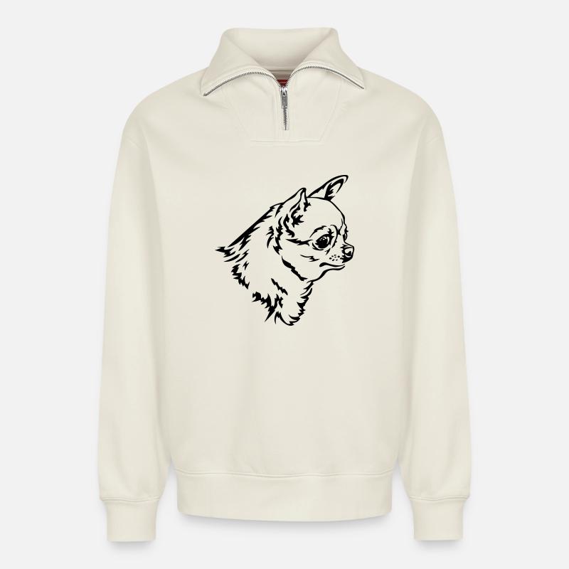 Chihuahua Kopf - Relaxed Unisex Organic Half Zip Sweatshirt – von SPREAD - Naturweiß