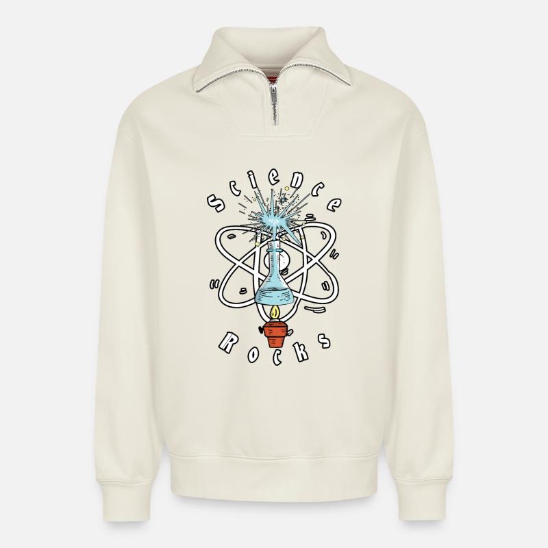 Science Physics rocks - Relaxed Unisex Organic Half Zip Sweatshirt – by SPREAD - off white