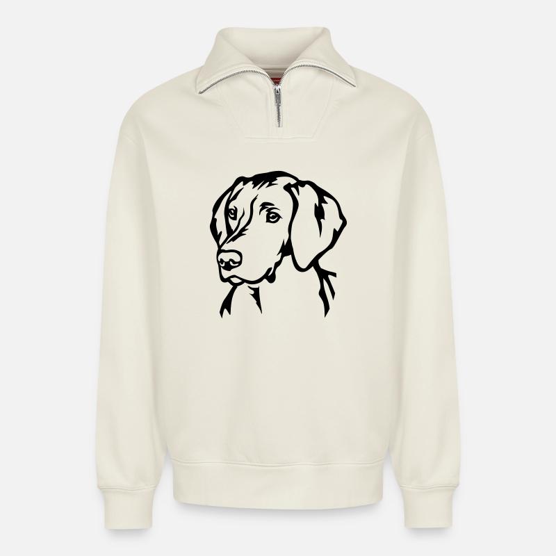 Magyar Vizsla Kopf - Relaxed Unisex Organic Half Zip Sweatshirt – von SPREAD - Naturweiß