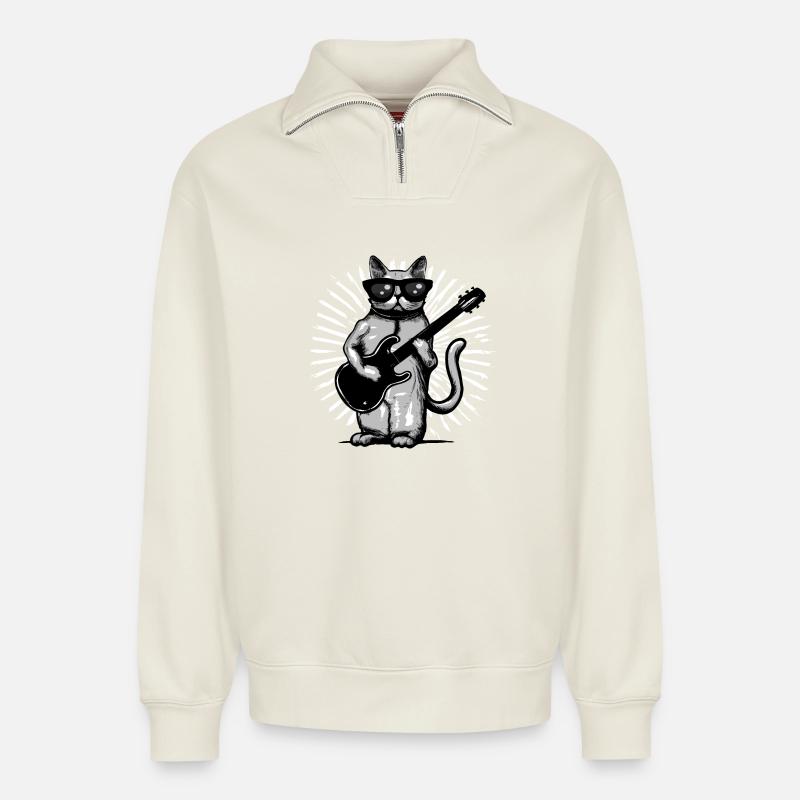 Gitarrist Cat - Relaxed Unisex Organic Half Zip Sweatshirt – von SPREAD - Naturweiß