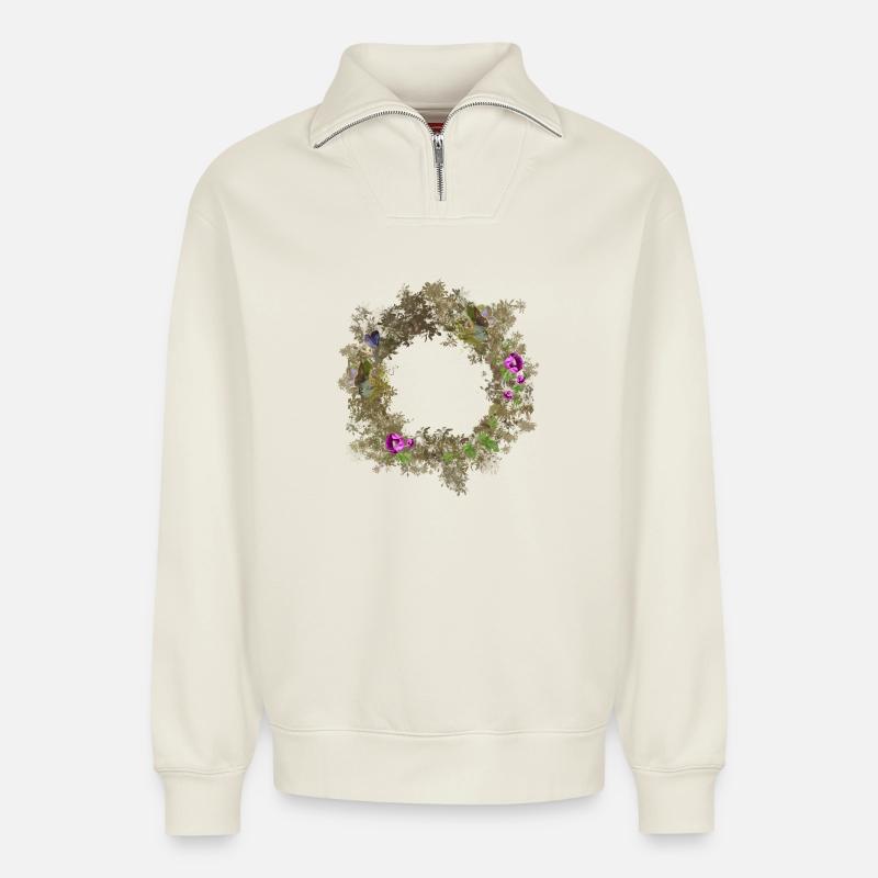 Kranz - Relaxed Unisex Organic Half Zip Sweatshirt – von SPREAD - Naturweiß