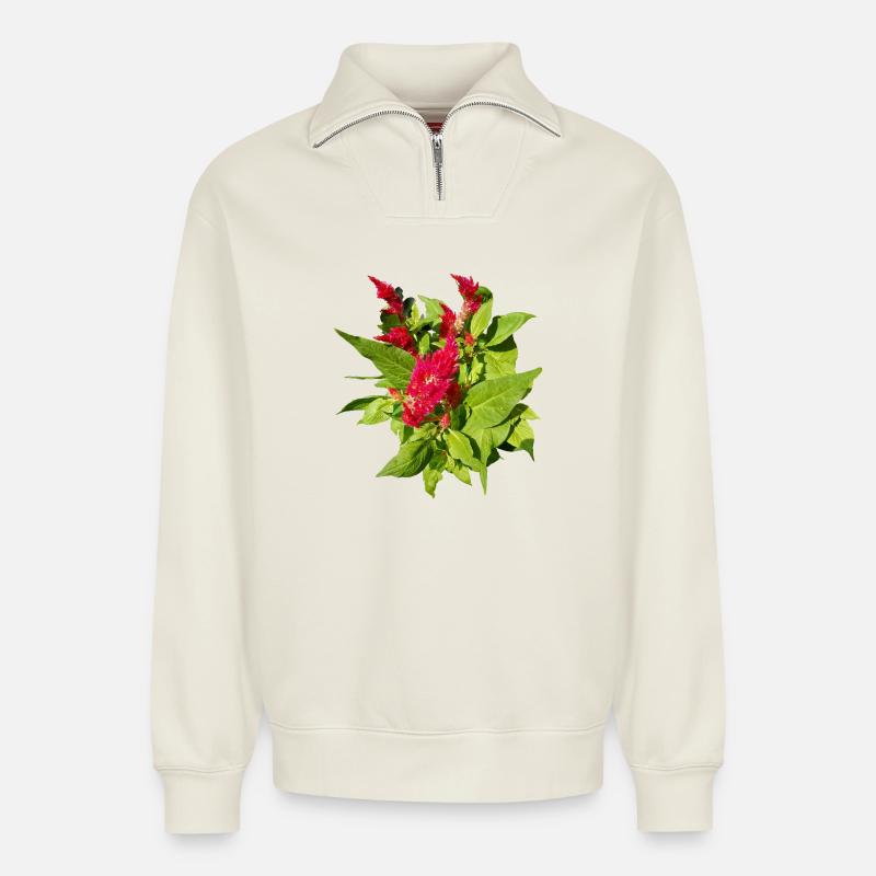 ROTE CELOSIEN - Relaxed Unisex Organic Half Zip Sweatshirt – von SPREAD - Naturweiß