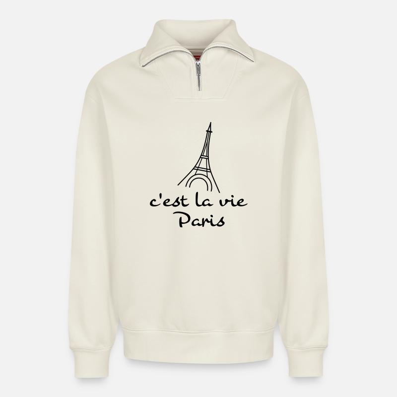 c‘est la vie - Relaxed Unisex Organic Half Zip Sweatshirt – von SPREAD - Naturweiß
