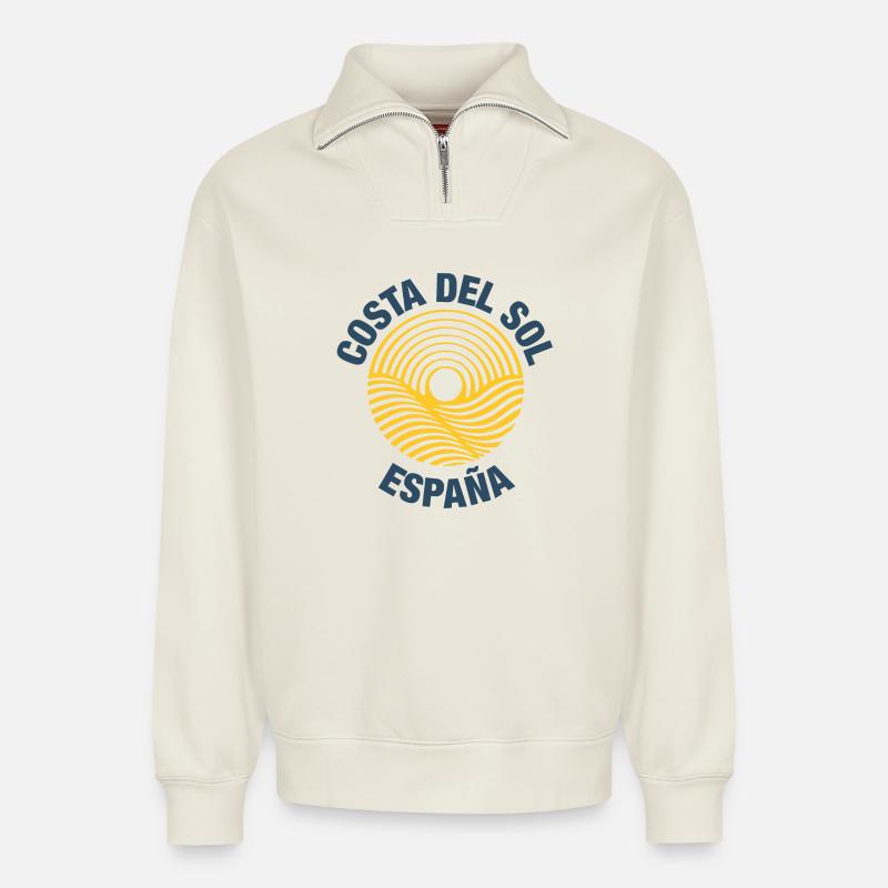 Costa del Sol - Relaxed Unisex Organic Half Zip Sweatshirt – von SPREAD - Naturweiß