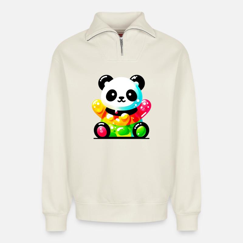 Panda - Relaxed Unisex Organic Half Zip Sweatshirt – von SPREAD - Naturweiß