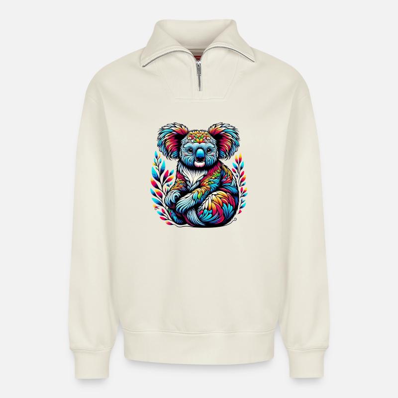 Koala - Relaxed Unisex Organic Half Zip Sweatshirt – von SPREAD - Naturweiß
