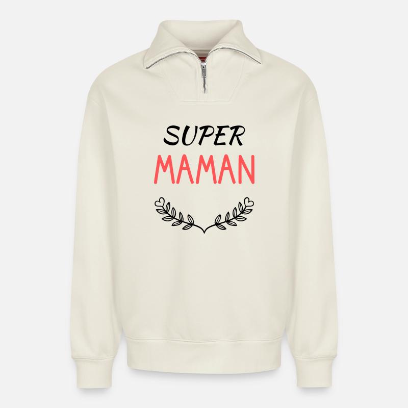 GRANNY - Relaxed Unisex Organic Half Zip Sweatshirt – by SPREAD - off white