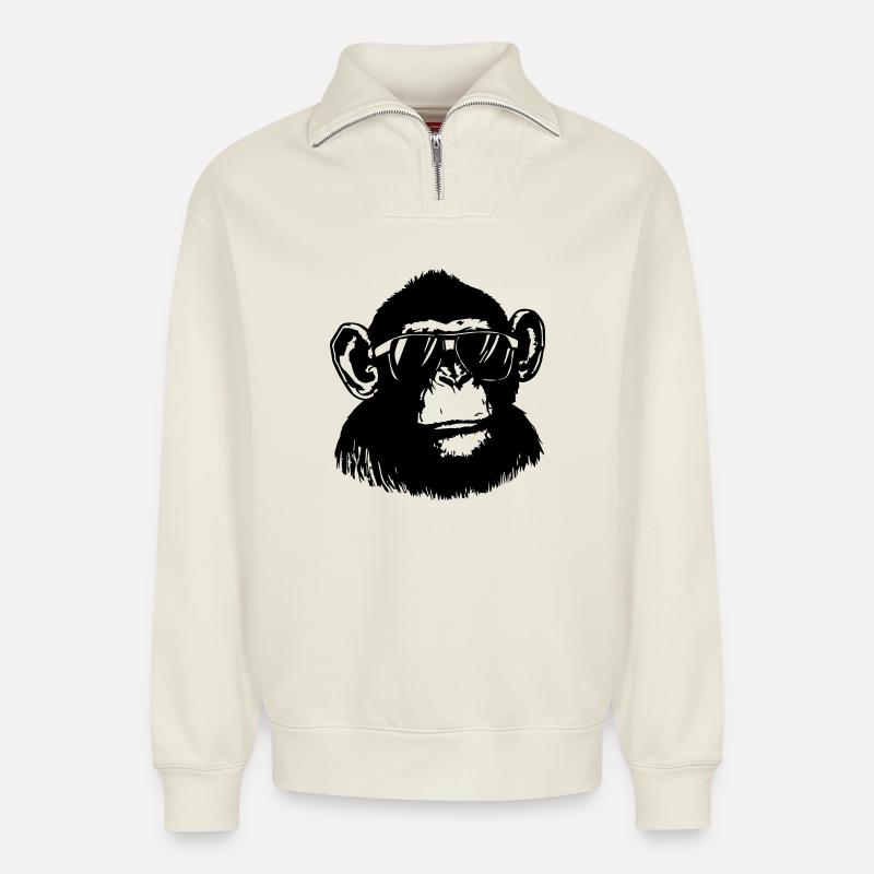 Cooler Affe - Relaxed Unisex Organic Half Zip Sweatshirt – von SPREAD - Naturweiß