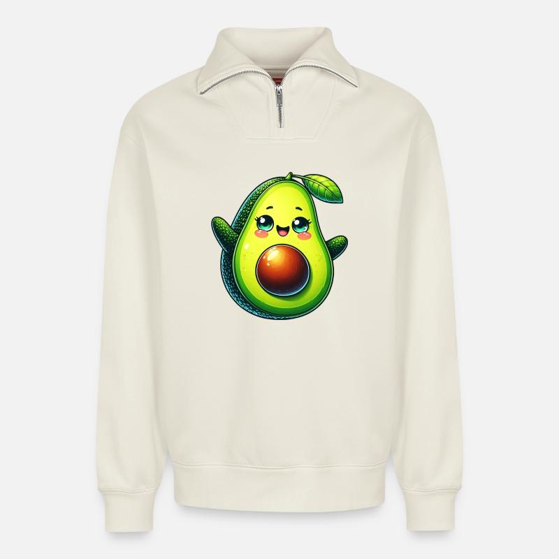 Avocado - Relaxed Unisex Organic Half Zip Sweatshirt – von SPREAD - Naturweiß