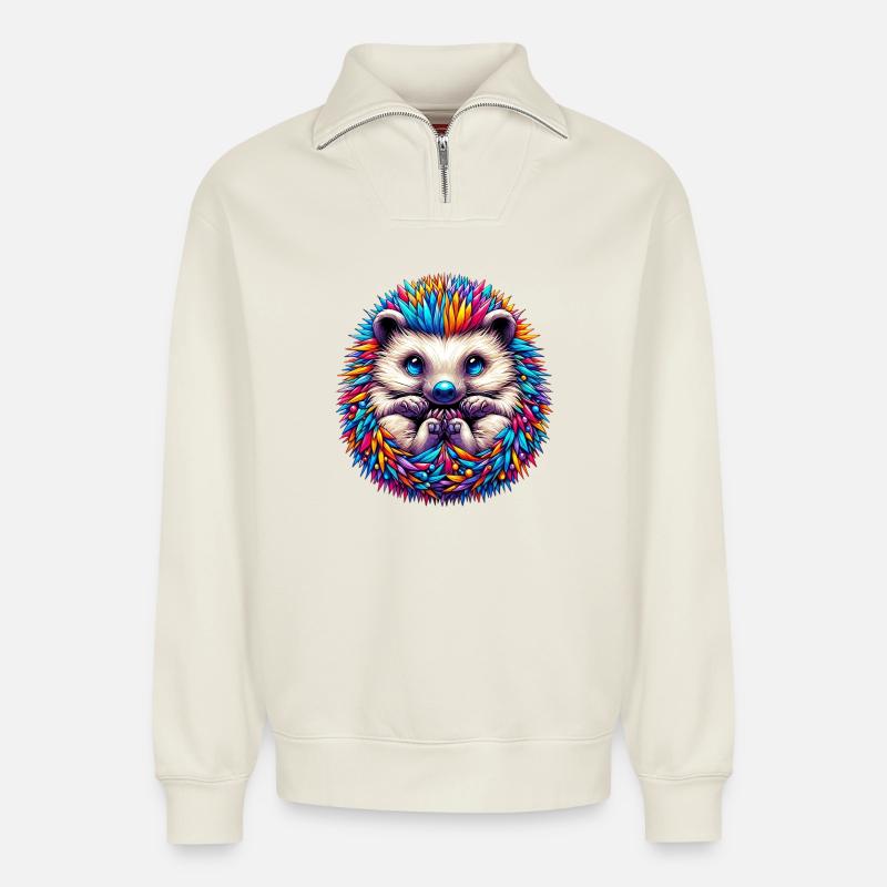 Igel - Relaxed Unisex Organic Half Zip Sweatshirt – von SPREAD - Naturweiß