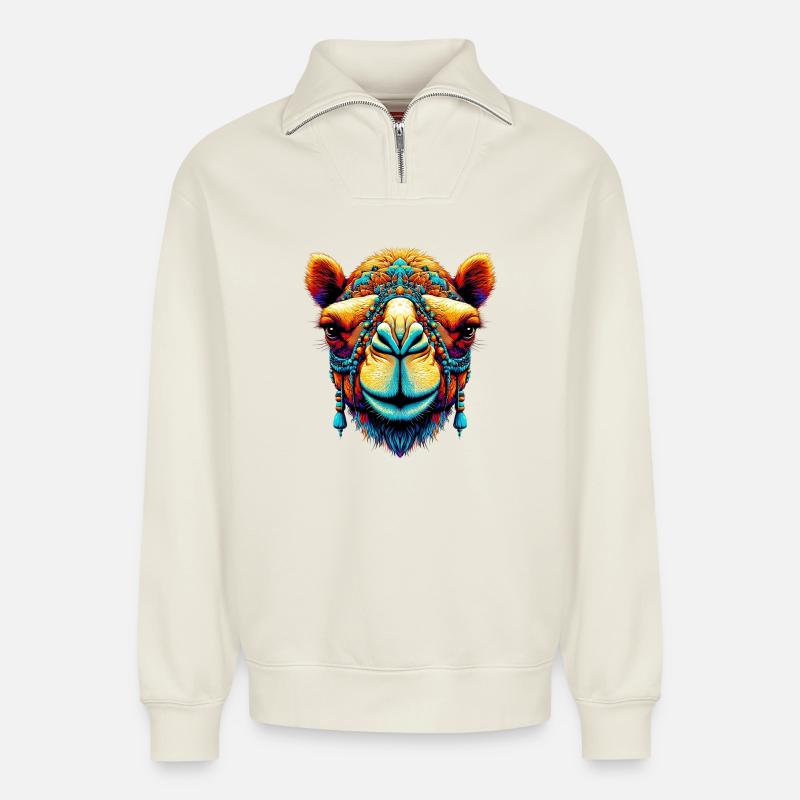 Kamel - Relaxed Unisex Organic Half Zip Sweatshirt – von SPREAD - Naturweiß