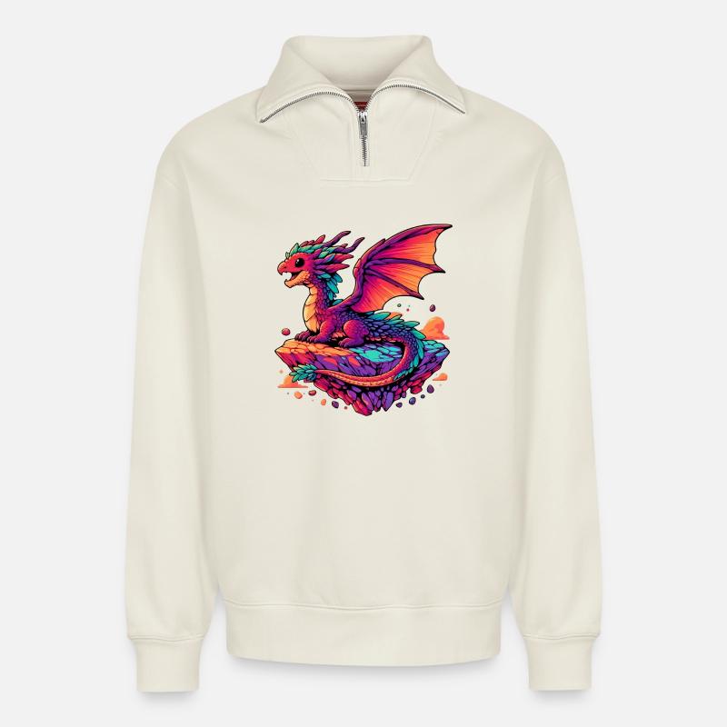 Dragon - Sweat unisexe décontracté en coton biologique à demi-zip – de SPREAD - blanc cassé