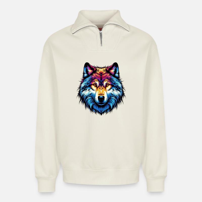 Wolf - Relaxed Unisex Organic Half Zip Sweatshirt – by SPREAD - off white