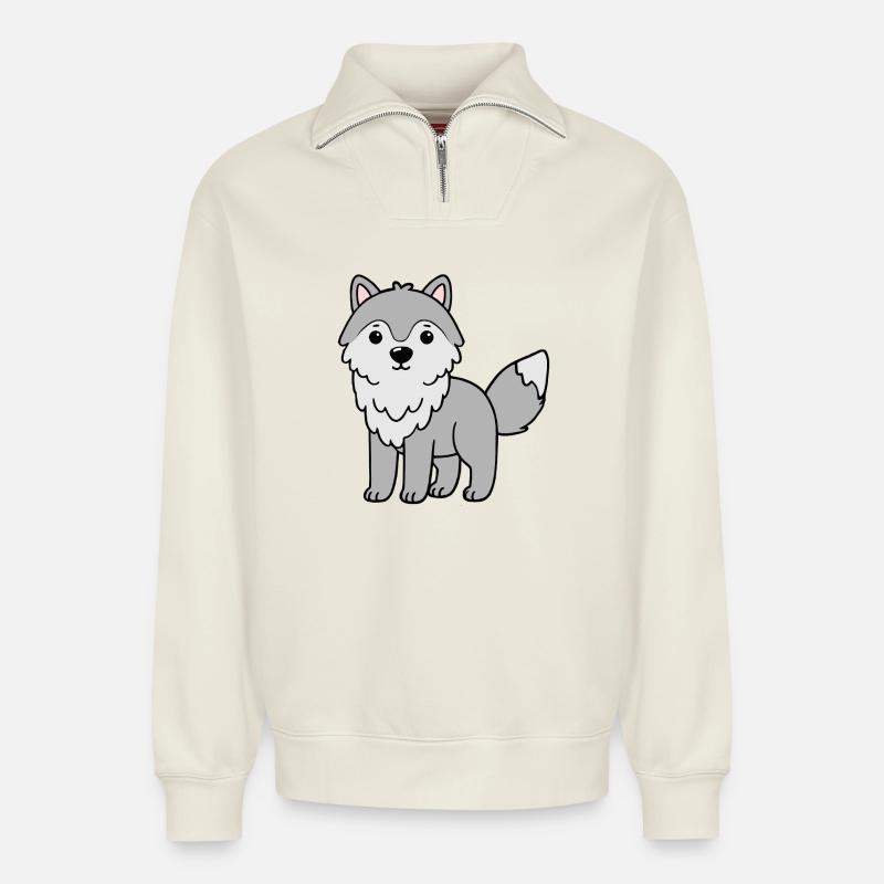 Wolf Wolves - Relaxed Unisex Organic Half Zip Sweatshirt – by SPREAD - off white