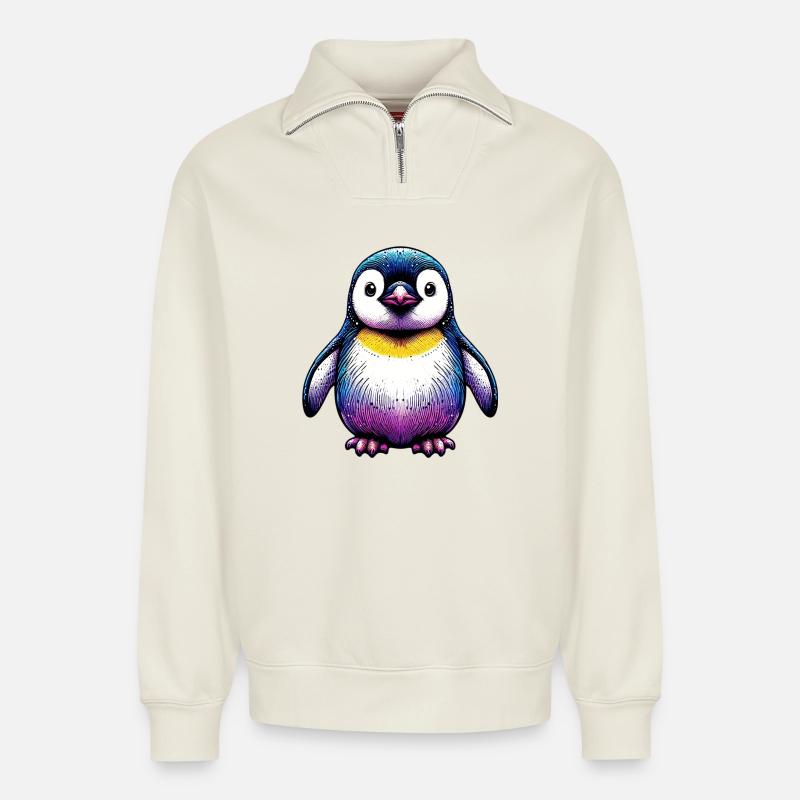 Pinguin - Relaxed Unisex Organic Half Zip Sweatshirt – von SPREAD - Naturweiß