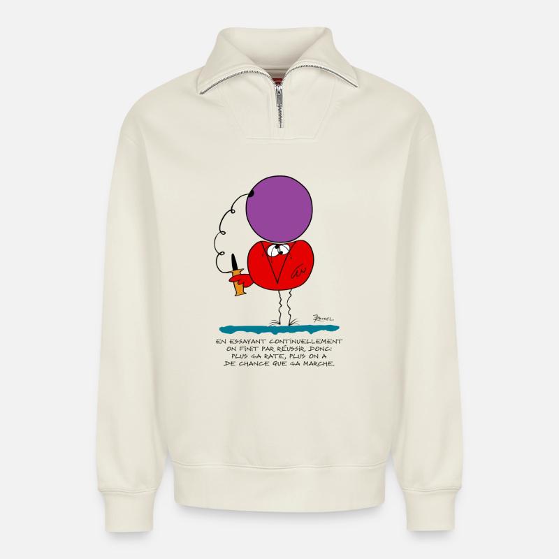By continually trying... - Relaxed Unisex Organic Half Zip Sweatshirt – by SPREAD - off white