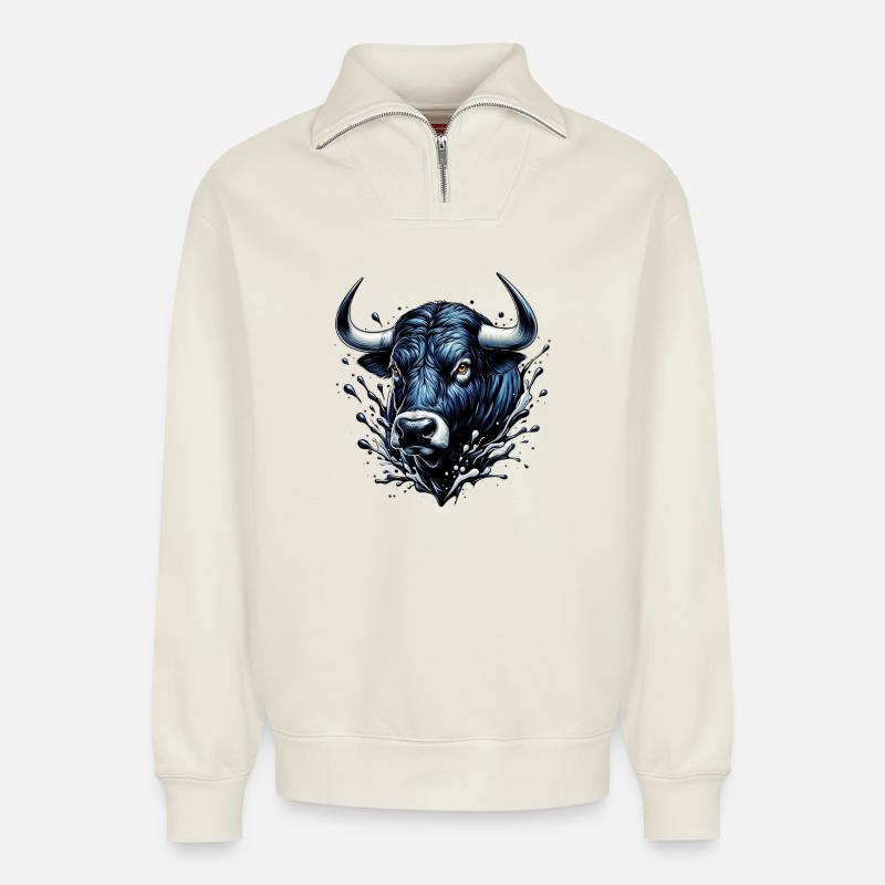 Stier - Relaxed Unisex Organic Half Zip Sweatshirt – von SPREAD - Naturweiß