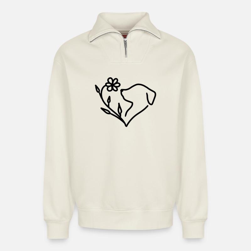 Doglover - Relaxed Unisex Organic Half Zip Sweatshirt – by SPREAD - off white