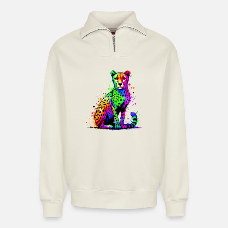 Gepard - Relaxed Unisex Organic Half Zip Sweatshirt – von SPREAD - Naturweiß