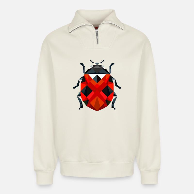 Stilvolle polygonale Marienkäfer-Illustration - Relaxed Unisex Organic Half Zip Sweatshirt – von SPREAD - Naturweiß