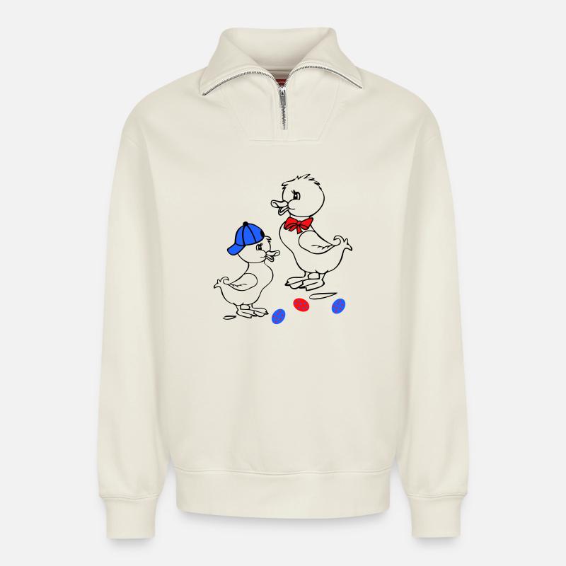 Pâques - Sweat unisexe décontracté en coton biologique à demi-zip – de SPREAD - blanc cassé