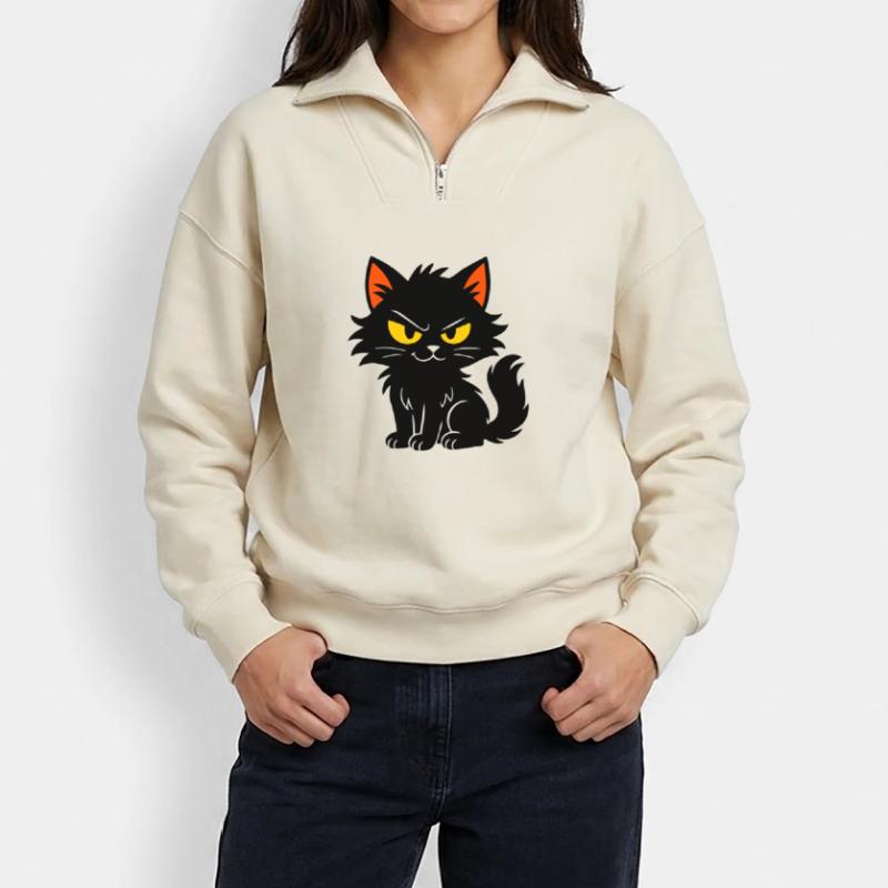 Chaton doux Sweat unisexe décontracté en coton biologique à demi-zip – de SPREAD