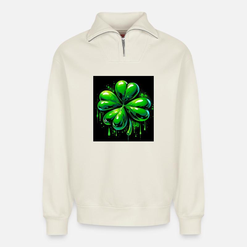 Vierblättriges Kleeblatt - Relaxed Unisex Organic Half Zip Sweatshirt – von SPREAD - Naturweiß