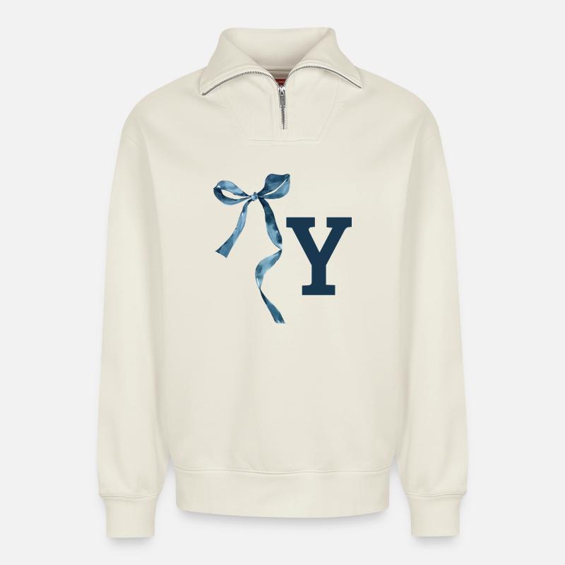 Monogramm und Geschenkidee - Relaxed Unisex Organic Half Zip Sweatshirt – von SPREAD - Naturweiß
