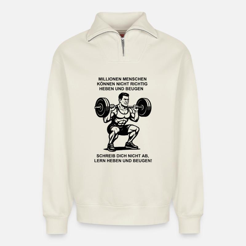 Powerlifting Motivation - Relaxed Unisex Organic Half Zip Sweatshirt – von SPREAD - Naturweiß