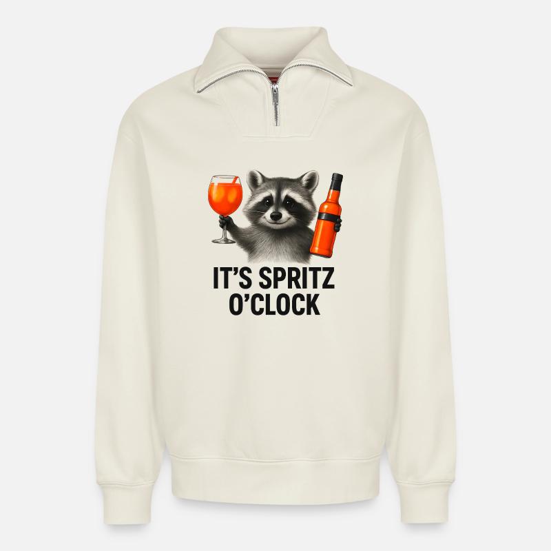It's Spritz O'Clock Waschbär Party Geschenkidee - Relaxed Unisex Organic Half Zip Sweatshirt – von SPREAD - Naturweiß