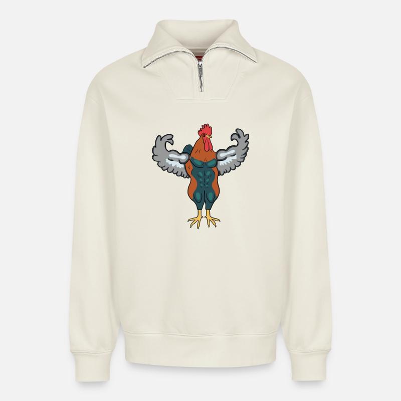Bite musclée - Sweat unisexe décontracté en coton biologique à demi-zip – de SPREAD - blanc cassé