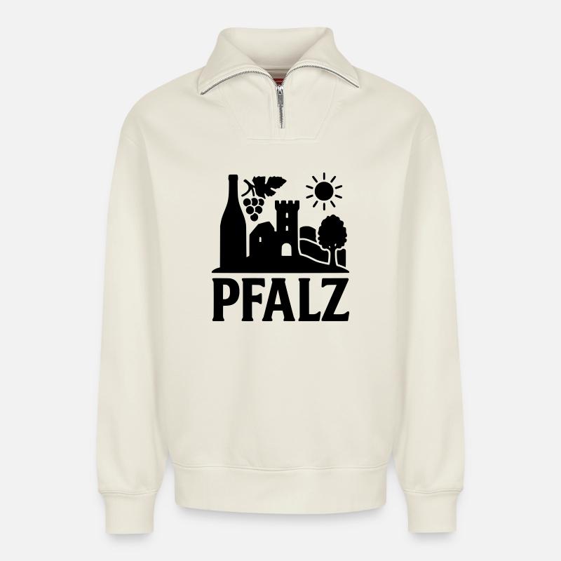 Monument du Palatinat - Sweat unisexe décontracté en coton biologique à demi-zip – de SPREAD - blanc cassé