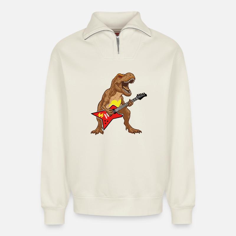 T-Rex rockt mit Flying V - Relaxed Unisex Organic Half Zip Sweatshirt – von SPREAD - Naturweiß