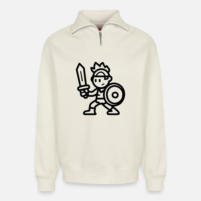 Krieger - Relaxed Unisex Organic Half Zip Sweatshirt – von SPREAD - Naturweiß