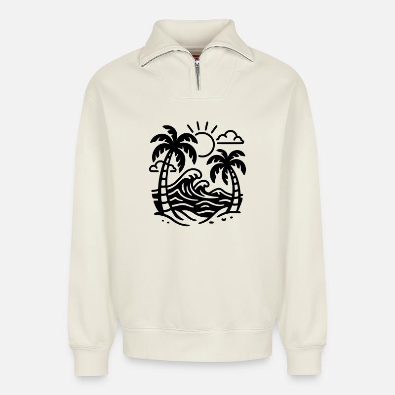 Urlaub - Relaxed Unisex Organic Half Zip Sweatshirt – von SPREAD - Naturweiß