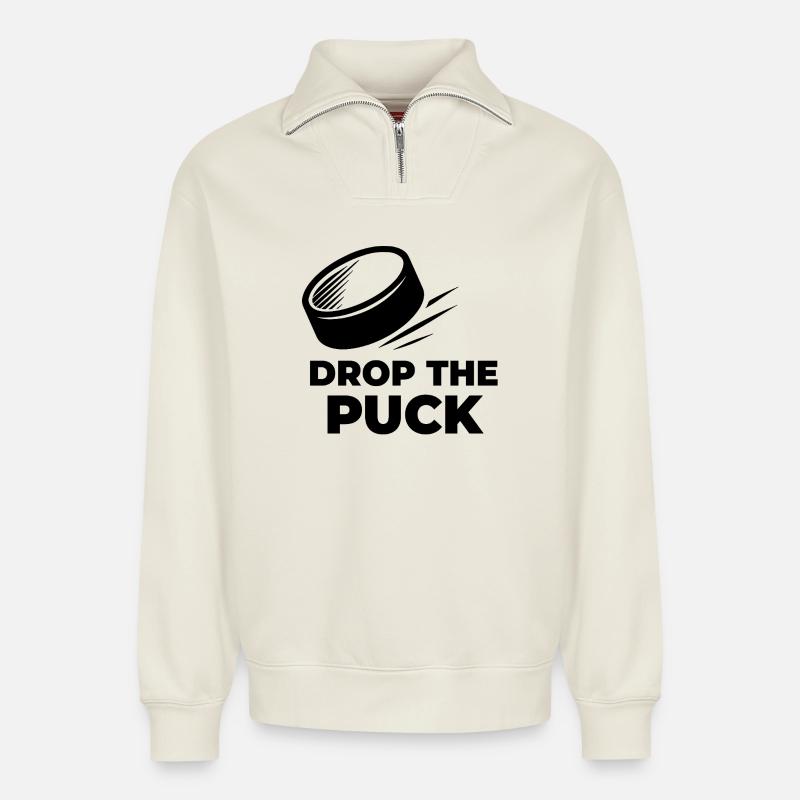 DROP_THE_PUCK - Relaxed Unisex Organic Half Zip Sweatshirt – von SPREAD - Naturweiß