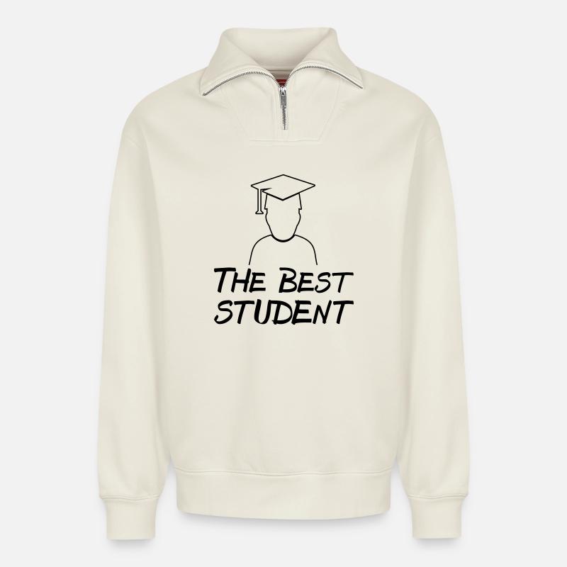 Best Student - Relaxed Unisex Organic Half Zip Sweatshirt – by SPREAD - off white