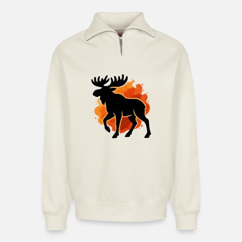 Flammende Elch-Silhouette - Relaxed Unisex Organic Half Zip Sweatshirt – von SPREAD - Naturweiß