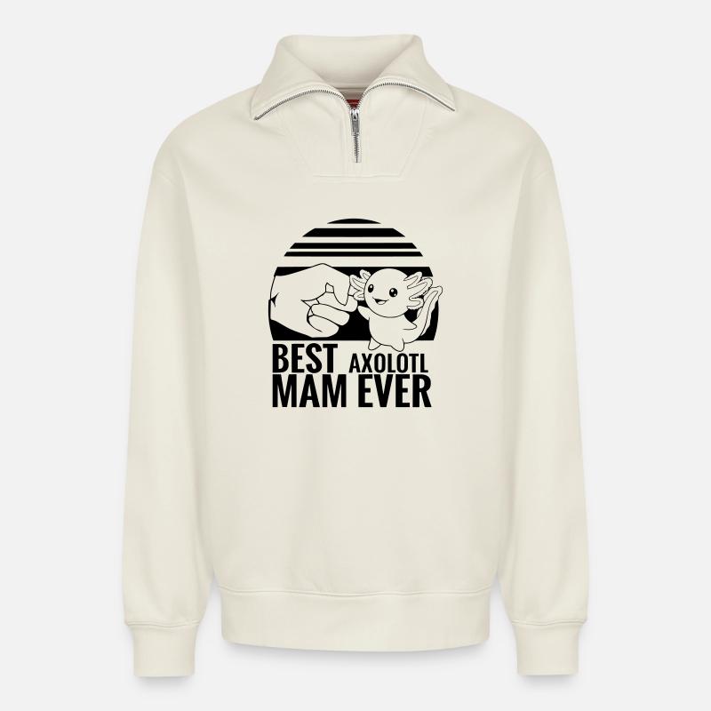 axolotl_mama - Relaxed Unisex Organic Half Zip Sweatshirt – von SPREAD - Naturweiß