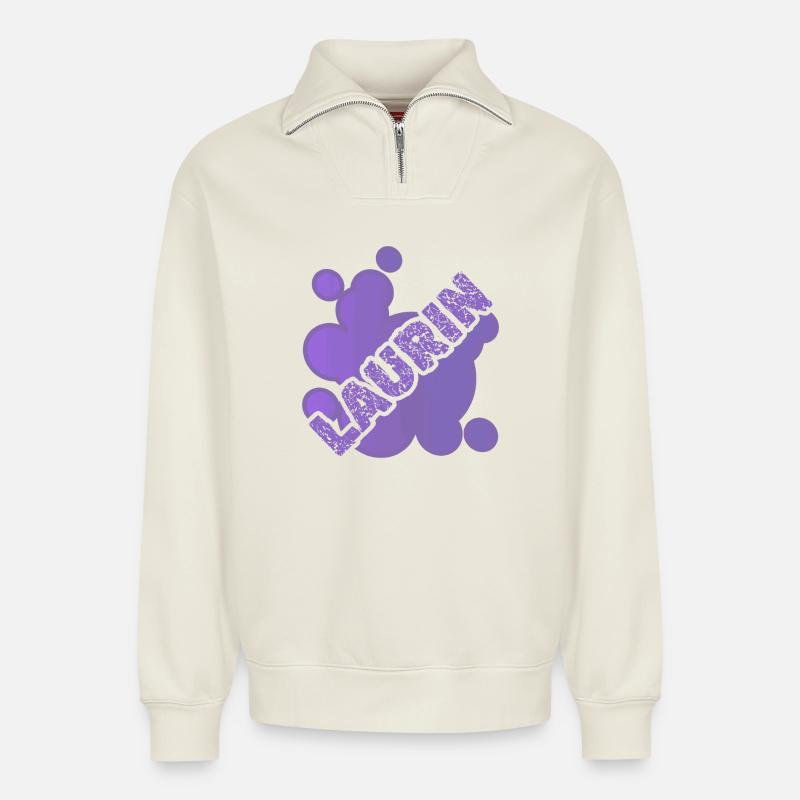 Laurin als Vorname - Relaxed Unisex Organic Half Zip Sweatshirt – von SPREAD - Naturweiß