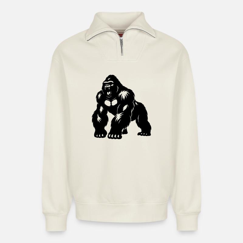 Gorilla Silverback Silhouette - Relaxed Unisex Organic Half Zip Sweatshirt – von SPREAD - Naturweiß