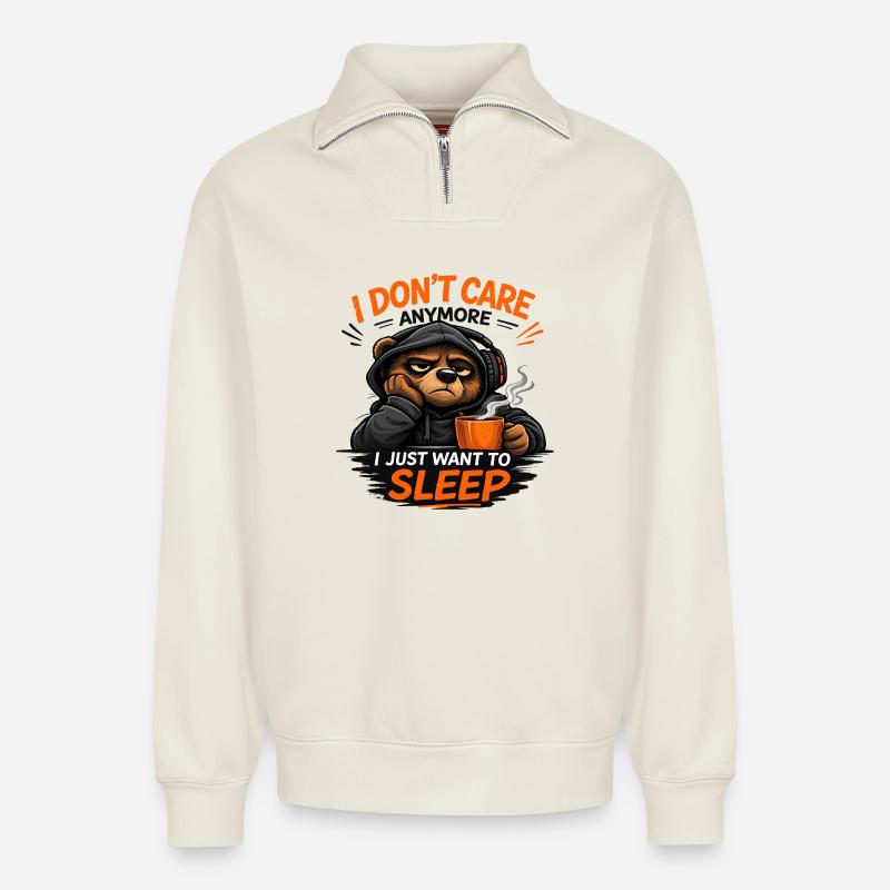 Grumpy Bear Schlaf-Tee Design - Relaxed Unisex Organic Half Zip Sweatshirt – von SPREAD - Naturweiß